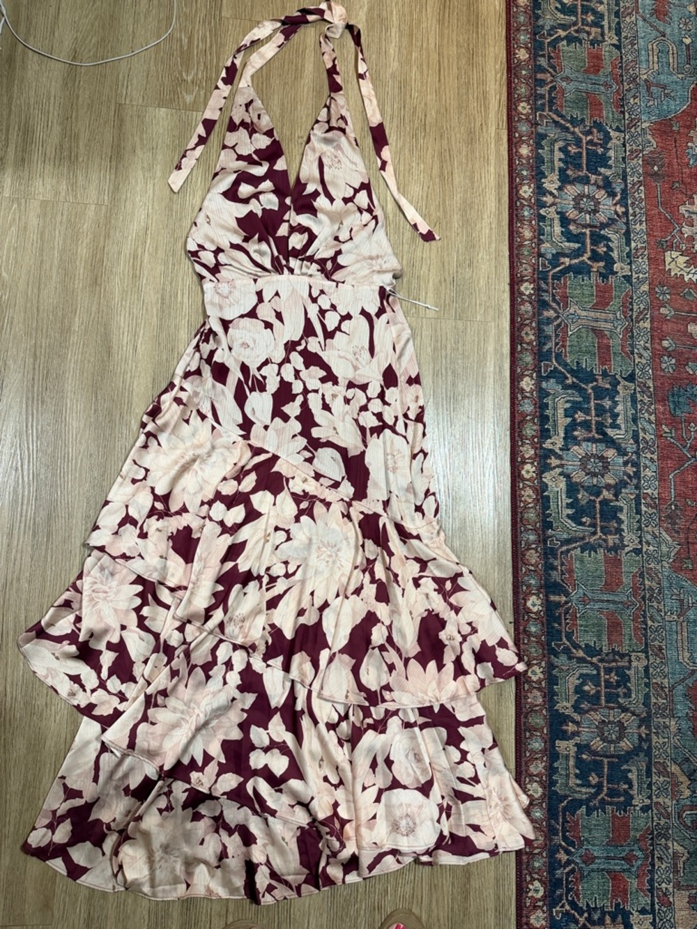 New Parker Halter Maxi Dress in Burgundy and Cream size 8
